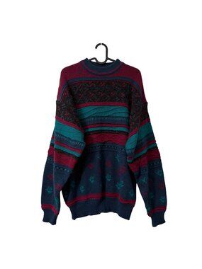 VTG Anchor Blue Multicolor 3D Knit Cosby 90s Crewneck Sweater Mens Large